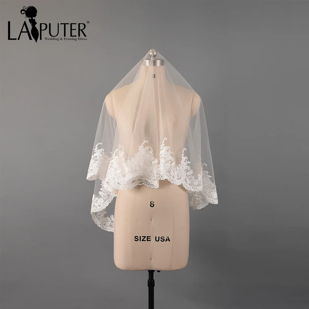 

1.5M High Quality Real Photos Lace Appliques Tulle Short Wedding Veils wedding accessories Bridal Veil