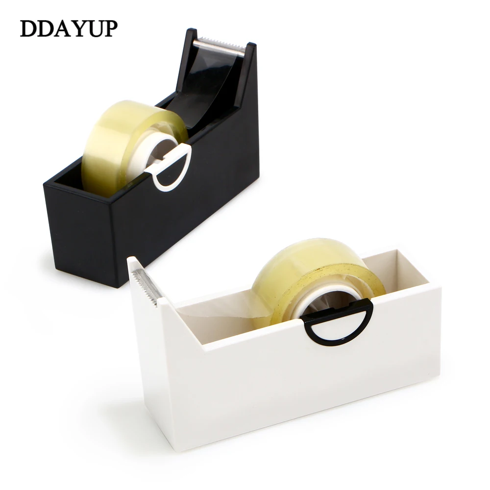 

Creative Square Plastic Tape Seat Tape Holder Office Tape Dispenser Desktop With Tape Cutter Supplies