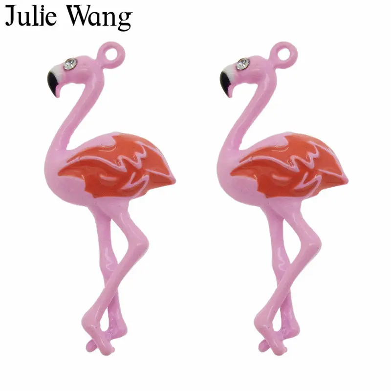 Julie Wang 3 шт. сплав розовые эмалевые Фламинго Птица с подвесками Стразы для