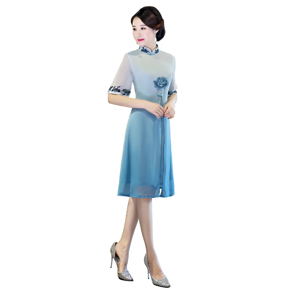 

Shanghai Story 2019 Vietnam Aodai Chinese traditional dress Chinese cheongsam dress Knee Length Qipao Dress