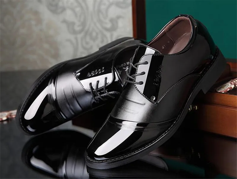 Свадебные туфли, визуально увеличивающие рост на 6 см; Мужская официальная зимняя обувь; Мужская обувь; Черные Мужские модельные туфли из лакированной кожи; оксфорды, увеличивающие рост
