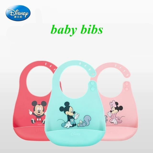 Disney 2-Pack Unisex Baby & Toddler Silicone Bibs with Food Catcher, Soft  Waterproof Feeding Accessories Blue/Pink 