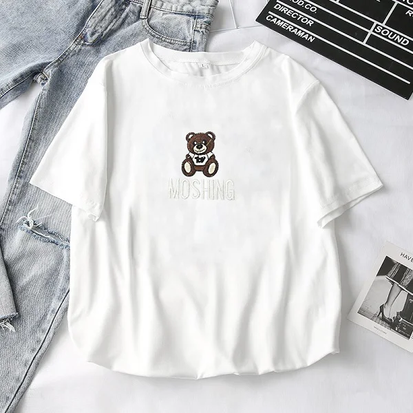 2015 White T-Shirt Женские футболки, лето, новые милые топы с принтом животных для девочек, женская футболка, белая футболка с коротким рукавом для девушек, повседневный Топ - Цвет: 2015 White T-Shirt
