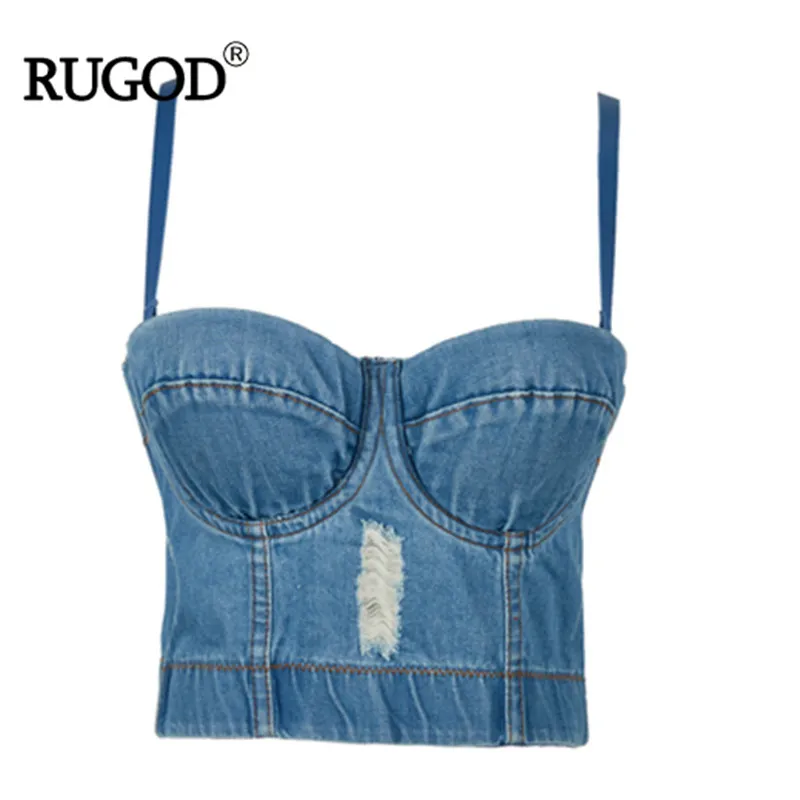RUGOD летний Модный укороченный топ с нагрудной накладкой, женский джинсовый топ с рваными дырками, сексуальный пляжный топ с открытой спиной, майка Harajuku