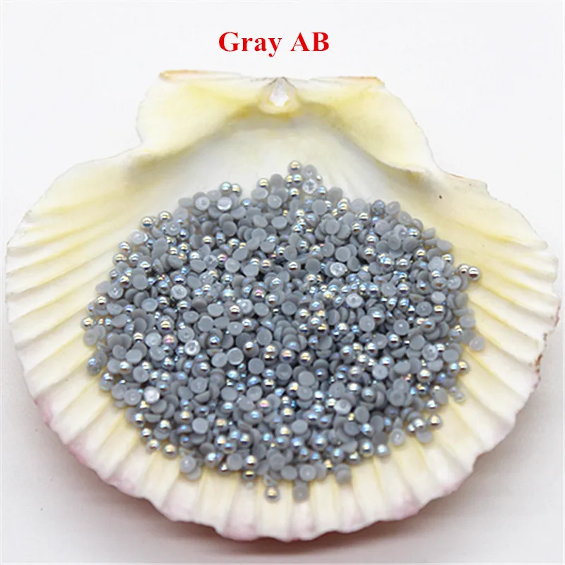 3000pcs Gray AB Resin ABS Fake Half Pearls For Nails Round Glitter