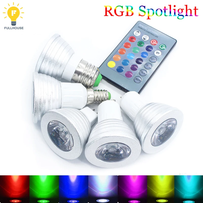 

10PCS/Lot 5W rgb bulb E27 E14 GU10 MR16 LED Bulb Light Stage Lamp 16 Colors Control Led Lights for Home AC 85-265V rgb lamp