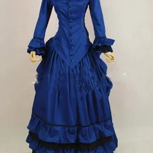 Элегантный Синий Благородный Старинный Стиль Суета Викторианской Хлопок/Район Бальное платье/Halloween Party Dress Can be Custom