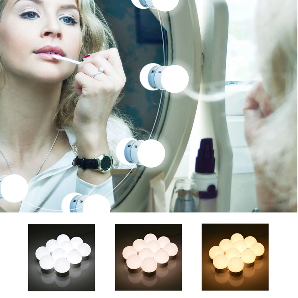 

Makeup Mirror Vanity LED Light Bulbs lamp Kit Levels Brightness Adjustable Lighted light bulbs USB charging port Cosmetic Lights