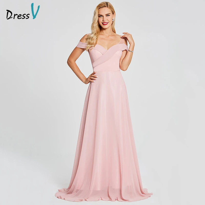 

Dressv pink off the shoulder long evening dress cheap a line sleeveless wedding party formal dress zipper up evening dresses