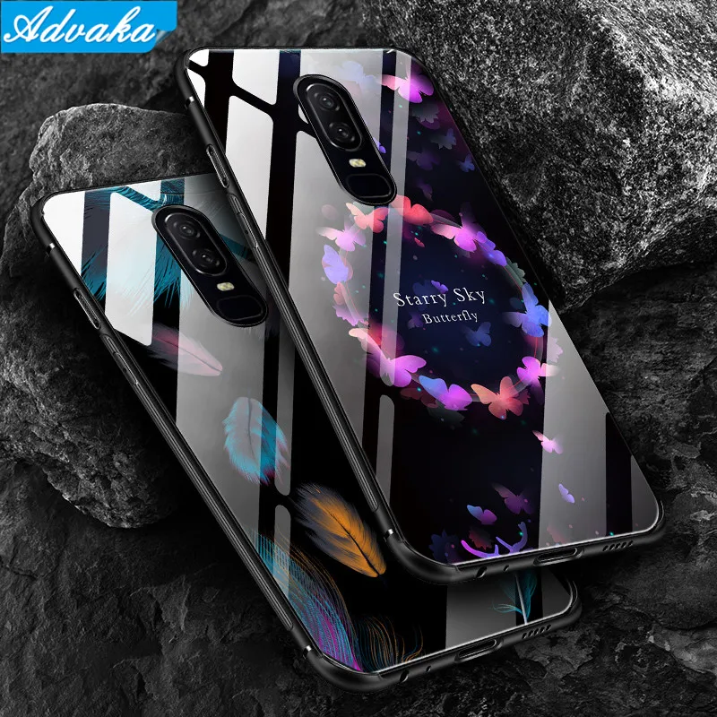 

Advaka For OnePlus 6 6T Case Tempered Glass Luxury TPU Edge Back Cover For OnePlus 5T Silicone Bumper Shockproof Phone Back Case