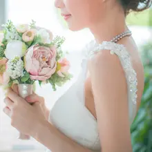 Красивый розовый свадебный букет ручной работы Свадебный цветок белый и античный розовый пионы и розы букет на свадьбу