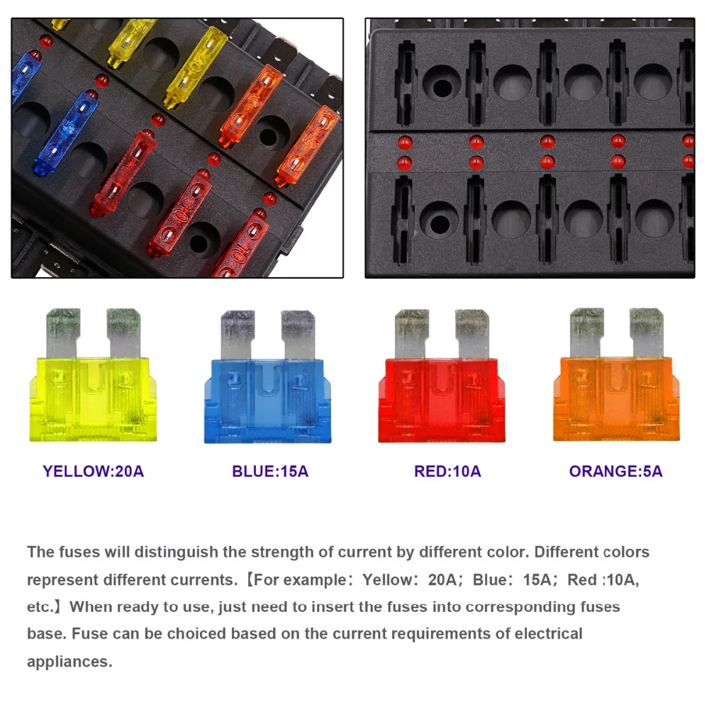 Max 32V Plastic Cover 6 Way Blade Fuse Box Holder M5 stud with LED Indicator for Auto Car Boat Marine-in Fuses from Automobiles & Motorcycles on ...
