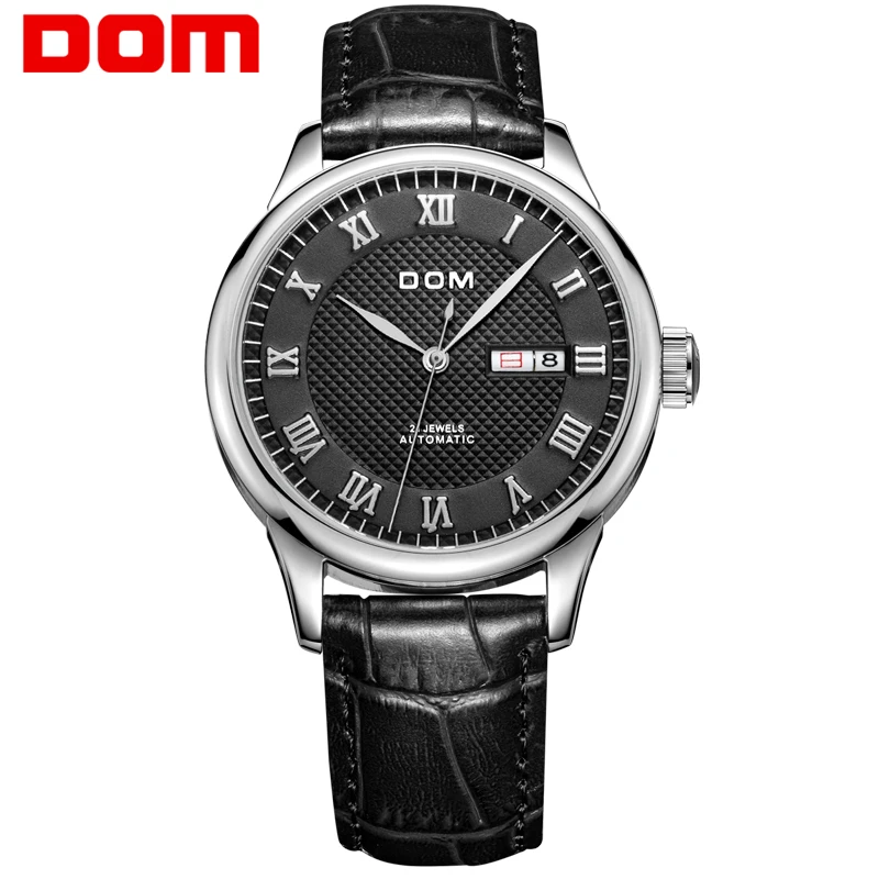 

DOM Top Brand Luxury Automatic Black Mechanical Watch Genuine Leather Strap Waterproof Men Watches Relogio Masculino M-59L-1M