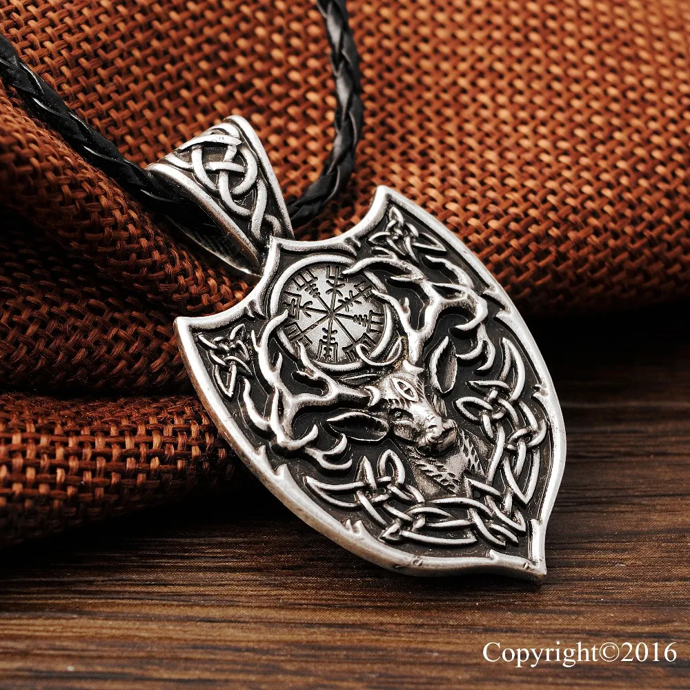 1pcs Legendary Viking Aegishjalmur Amulet Pendant Necklace Large Double Deer Sekira Viking Nordic Talisman Pendant Necklace