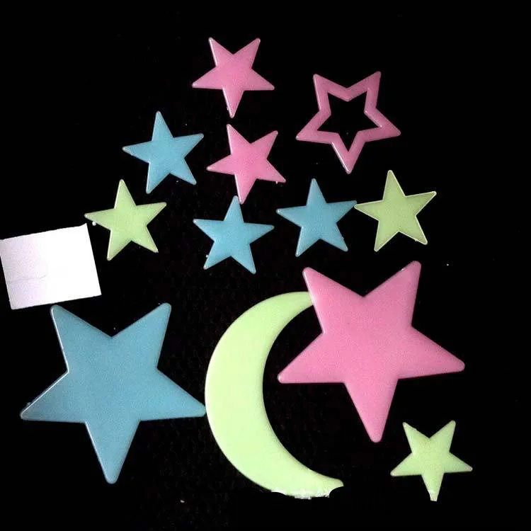12 piece Moon Stars Color Glow In The Dark Luminous Fluorescent Stickers Decal kids Room decoration Starry Sky | Дом и сад