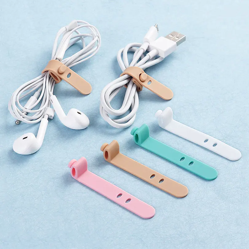 

4pcs Silicone Strap Earphone Storage Tape Power Line Data Cable Tie Outside Travel Cable Organizer Strap Office Zip Ties EGB064