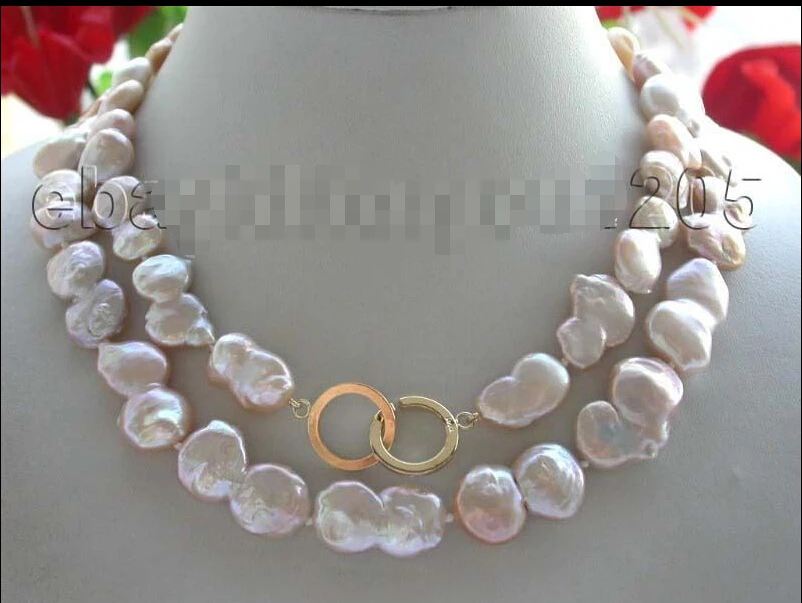 

FREE shipping>>>>32" Genuine Natural 24mm Pink coin Pearl Necklace 14KGP! 6.07
