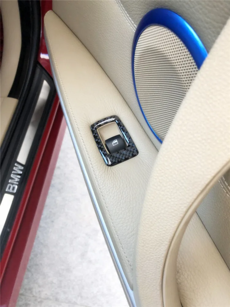Для BMW E90 E92 E93 автомобильный Стайлинг углеродное волокно стеклоподъемник кнопки переключения декоративная рамка, обшивка, накладка интерьерная формовочная наклейка