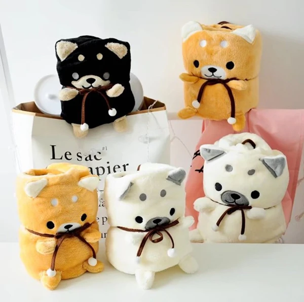 Best Plush roll blanket 1pc 95cm 150cm cartoon Shiba inu funny dog soft flannel office rest toy creative novelty gift for kids baby