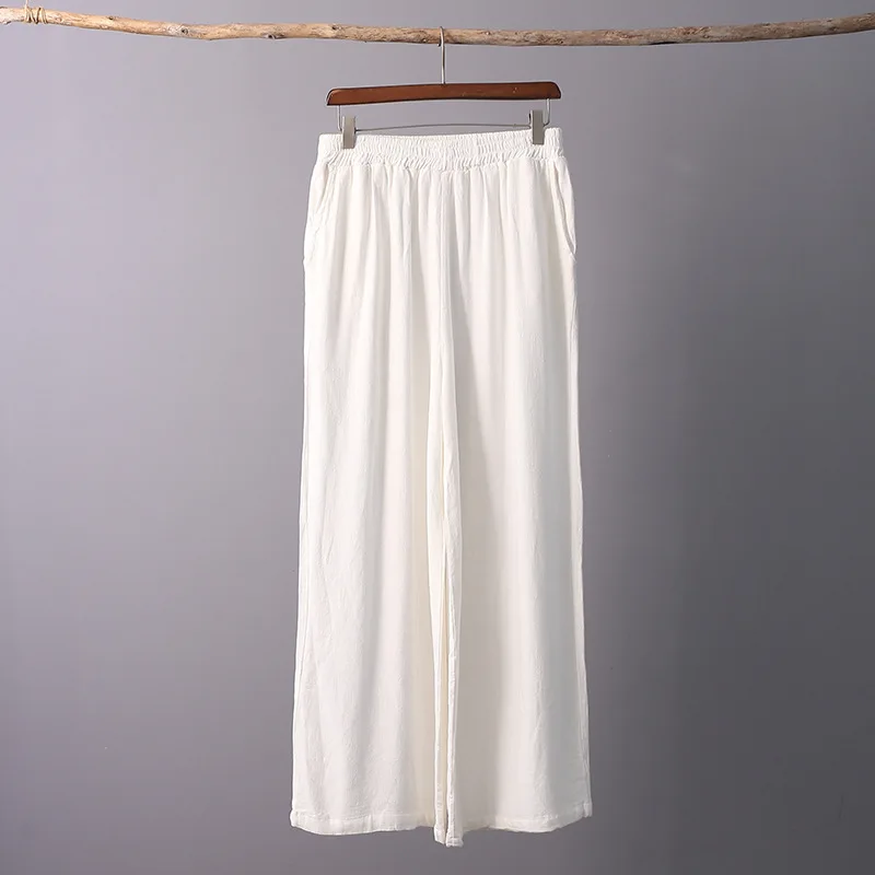 

ORIGOODS Chinese style Linen Pants Women Vintage Elastic waist Loose Long Pants Original design Women Linen Trousers C170