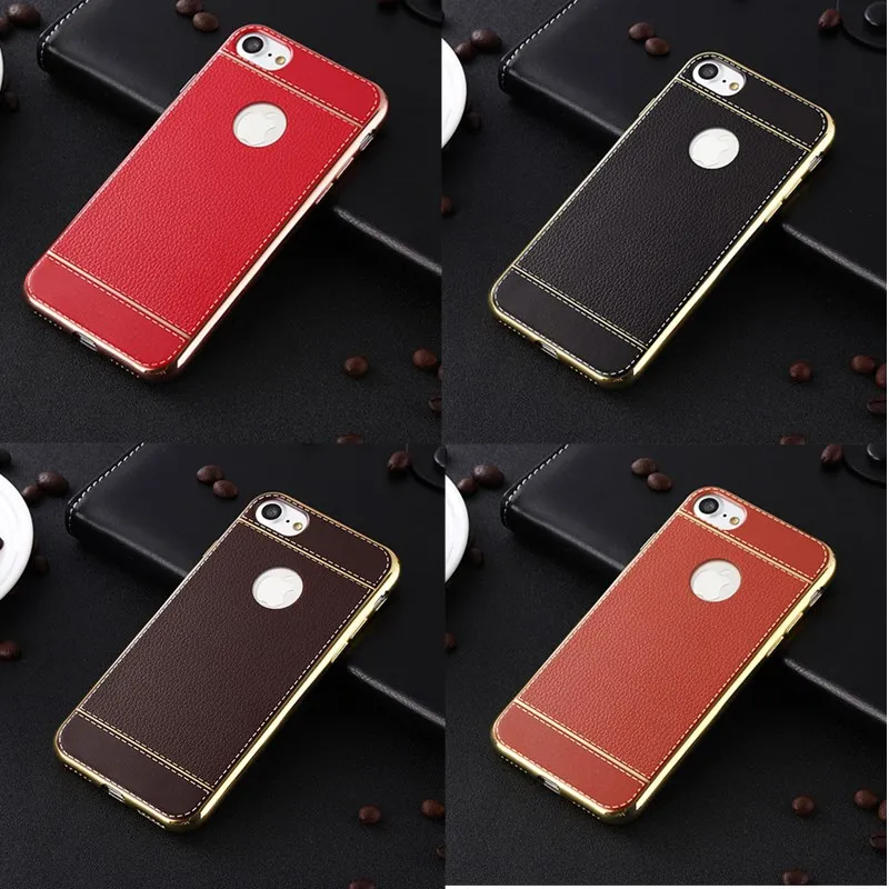 For iPhone 7 Case Silicone Phone Cases Luxury Embossed Litchi Pattern Plated Business Cover 8 6 6s 5s SE Coque |