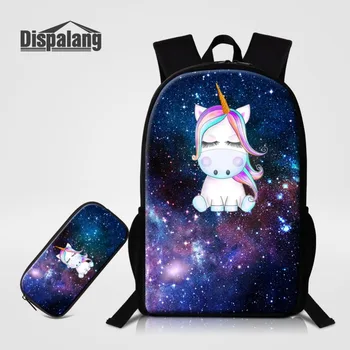 

Dispalang Cartoon Backpack for Girls Boy Universe Galaxy Unicorn School Bookbag 2pcs/set Children School Bag+Pencil Bag Rucksack