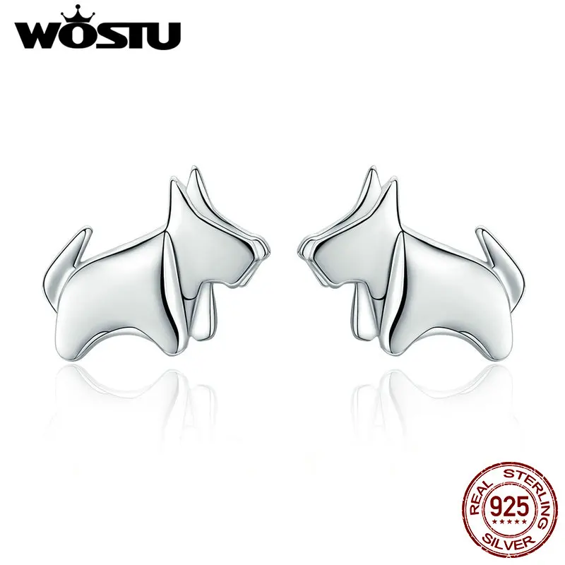 

WOSTU HOT SALE Real 925 Sterling Silver Puppy Pets Bulldog Stud Earrings for Women Brand S925 Silver Jewelry Gift CQE340