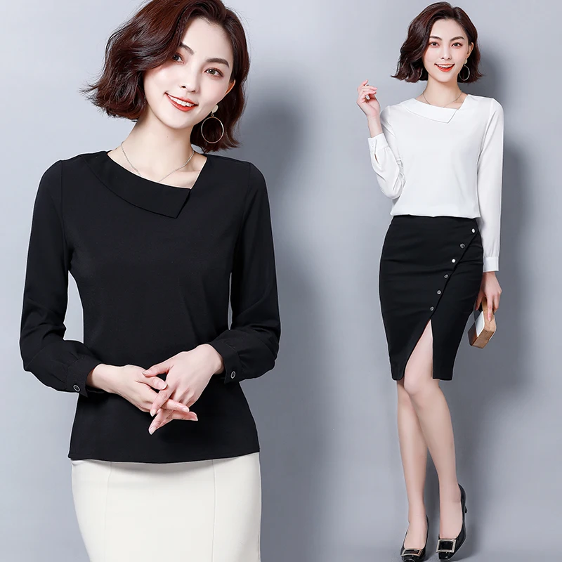 

Korean Shirts Women Blouse Chiffon Womens Tops and Blouses Casual Long Sleeve Solid Loose Pullover Feminino Shirt Tops