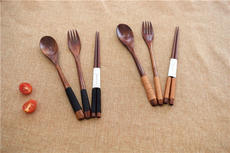 Tofok 3pcs Spoon Fork Chopstick Dinnerware Set Cutlery Wrapped Wire Handmade Tableware Chinese Japanese Kitchen Accessories Gift
