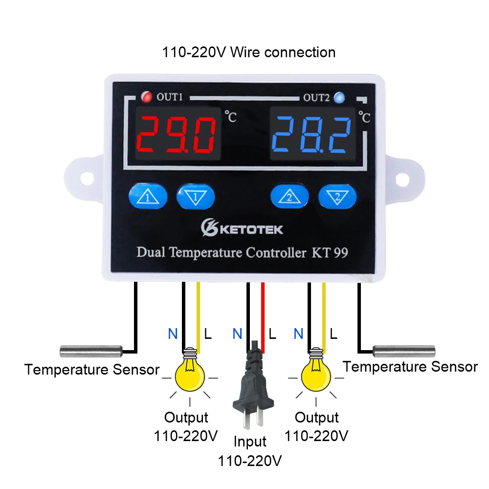 STC-3008 KT99 двойной цифровой Температура контроллер два реле Выход 12V 24V 220V терморегулятор Термостат с нагревателем охладитель