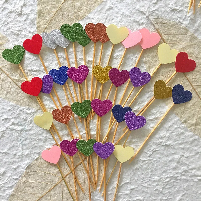 

40 Pieces/Lot Handmade Lovely Pink Heart Cupcake Toppers Cake Party Supplies Birthday Wedding Party Decoration