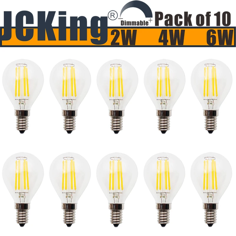 

JCKing 10 Packs Dimmable AC120V/AC220V LED Filament Bulb, E12/E14 G45 SES Vintage Globe Light Bulb Chandelier Lamp Brightness