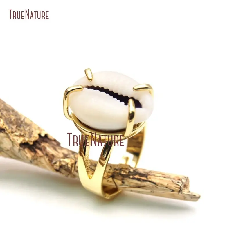 Cowrie Shell Ring Gold Electroplated white Ovate Ring Cowrie Ring