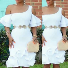 Женские белые вечерние платья на одно плечо с оборками, облегающая вечерняя Клубная одежда для свиданий, вечерний ужин, посылка, облегающие платья размера плюс