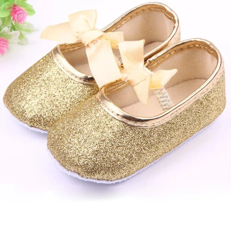 Mottelee/детская обувь новорожденного золотого цвета; шикарные кроссовки; противоскользящие мокасины; Милые Первые ходунки для малышей - Цвет: Gold