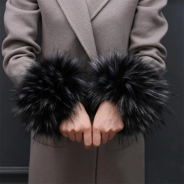 Women Long Hair Faux Fox Fur Cute Hairy Autumn Winter Windproof Arm ...