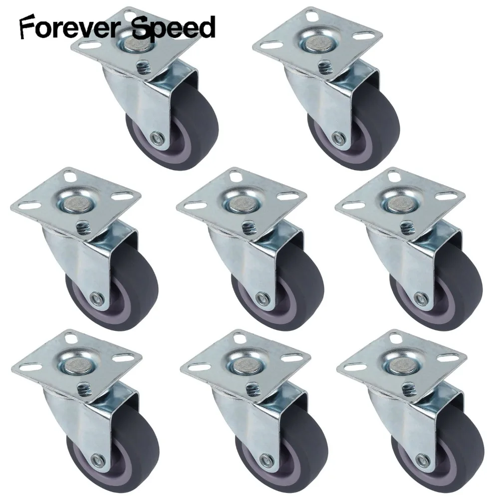 

50mm Heavy Duty Rubber Castor Trolley Wheel Industrial Caster Fixed Plate Industrial Trolley 8Pcs Wheel Without Brake