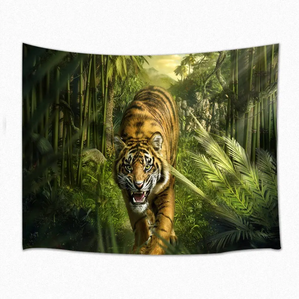 Animal Decor Tapestry 3D Tiger In Forest Wall Hanging for Bedroom