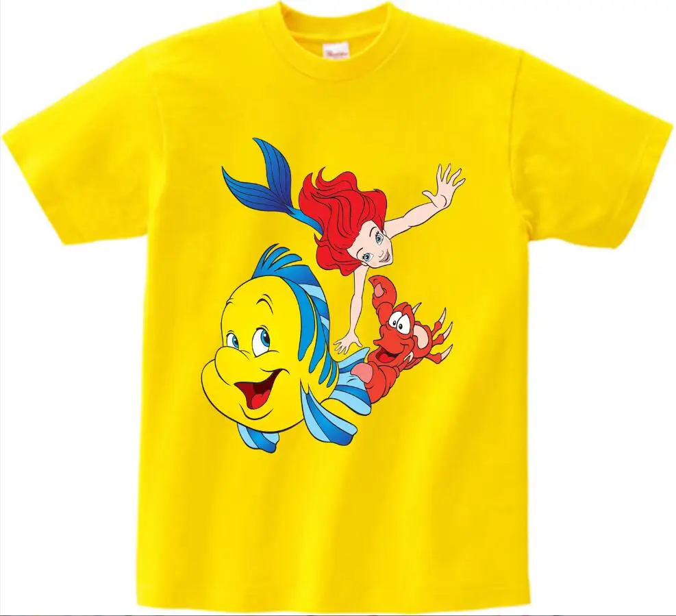 Детская одежда с изображением русалки футболки с короткими рукавами для мальчиков и девочек, топы, футболки для малышей детская одежда футболки N - Цвет: yellow childreTshirt