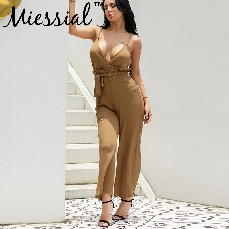 

Miessial Sleeveless winter jumpsuit macacao Soft overalls for women jumpsuit romper 2019 elastic waist jumpsuit long playsuit