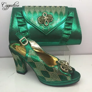 

High Quality Italian Ladies Green Color Shoes And Bag Set African Design High Heels 10CM Shoes And Bag Set For Party BL305C