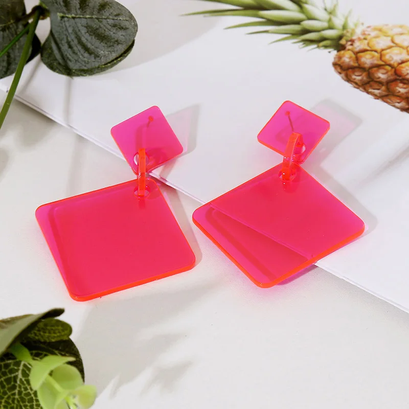 

2019 New Hyperbole Geometric Long Big Acrylic Drop Earrings For Women Trendy Square Red Resin Large Earring Fashion Jewelry