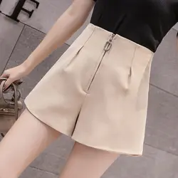 2019 сезон: весна–лето Новый Шорты с высокой талией для женщин корейская мода молнии широкие шорты женские шифоновые шорты