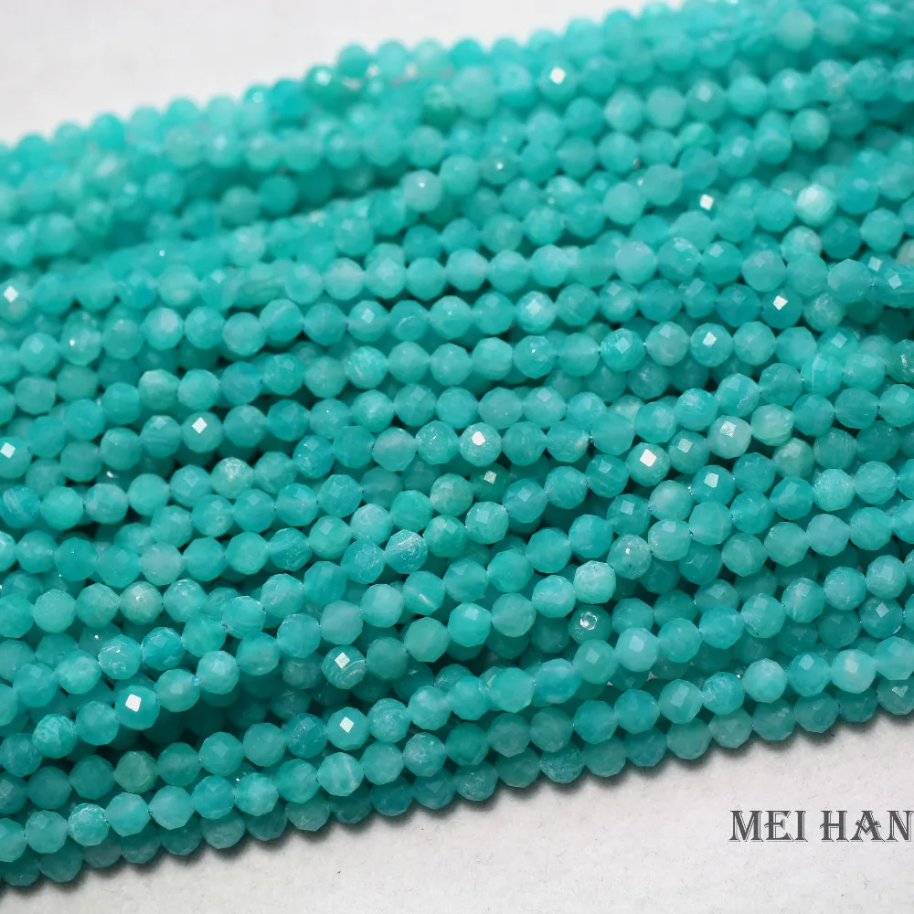 

Meihan Natural Amazonite 3.8mm (3strand/set) faceted round loose beads for jewelry DIY bracelet & necklace