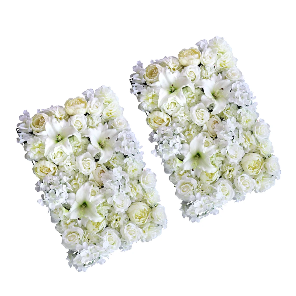 

2pcs Artificial Rose Peony Lily Decorative Flower Panels Handmade with Artificial Silk Flowers Wall Decoration