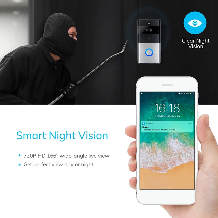 Wi Fi беспроводной видеодомофон 720P с курантом и батареей видео в режиме реального