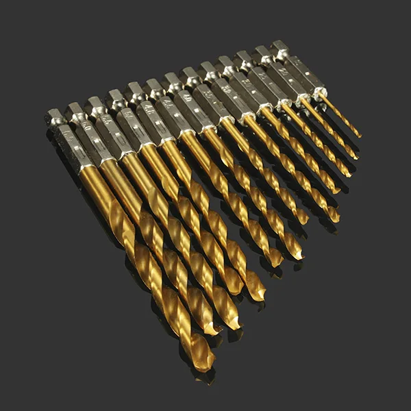 

13pcs/set 1.5-6.5mm Twist Drill Bit Titanium Coated 1/4 Inch Hex Shank High Speed Steel Metal Wood Drilling Tool Wholesale Price