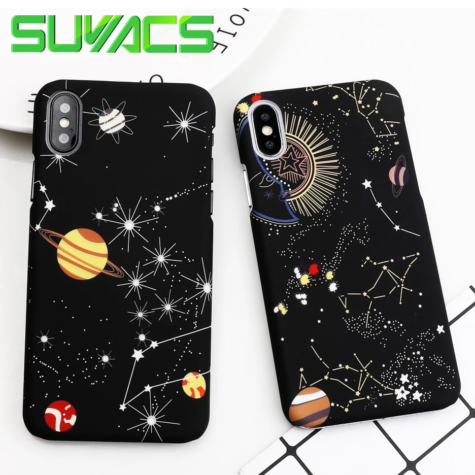 

SUYACS Phone Case For iPhone 6 6S 7 8 Plus X Case Milky Way Planet Frosted Matte Hard PC Phone Cases Cover Fundas Shells Coque