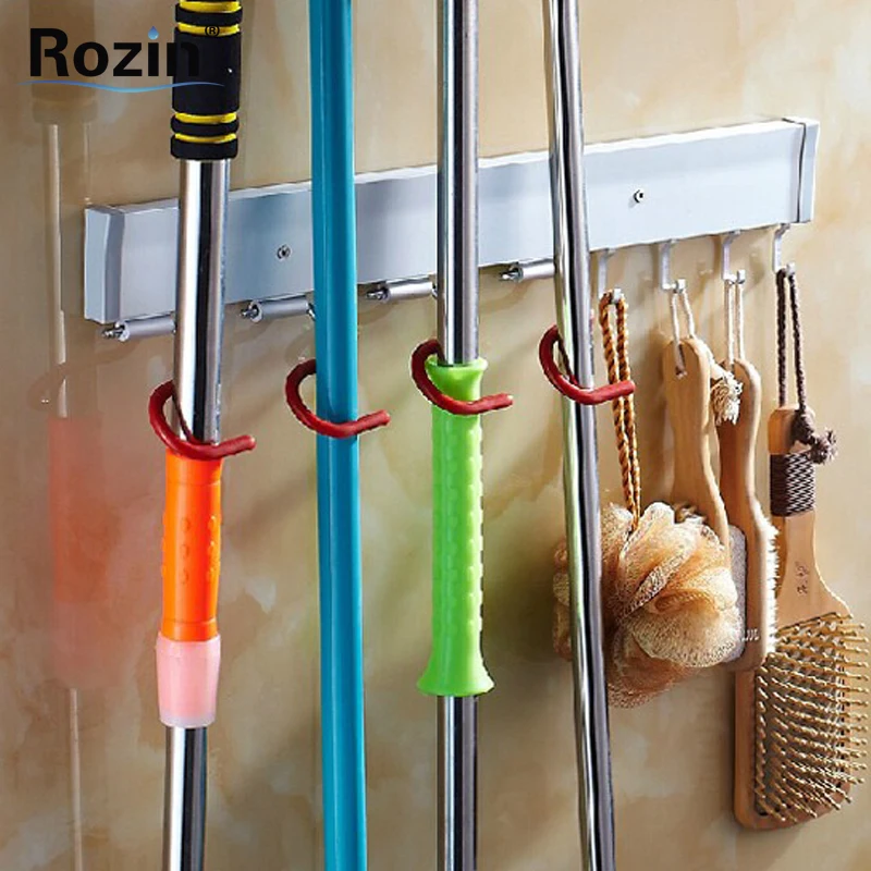 Free Shipping Multi function Aluminum Mop Rack Wall Mounted Cleaning