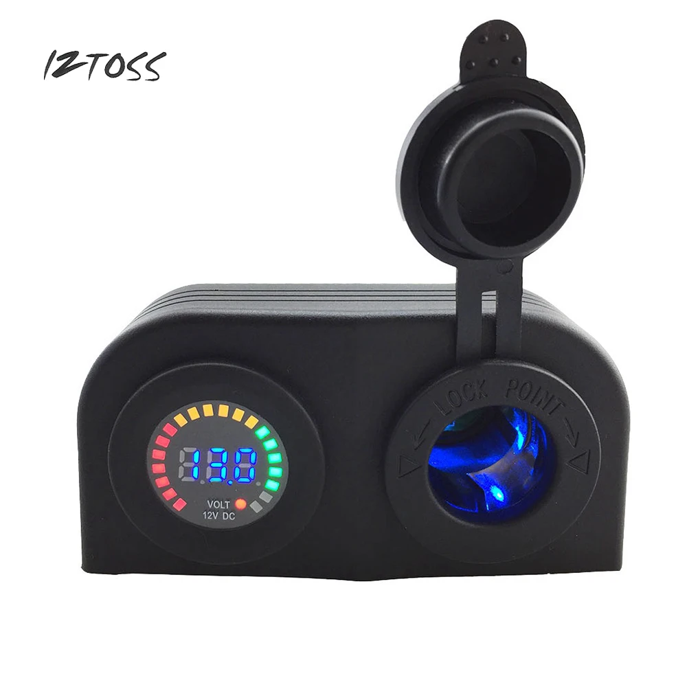 

IZTOSS 12V24V Car Cigarette Lighter Power Socket Color DC12V Volt Voltmeter Motorcycle Car Cigarette Lighter Blue Power Adapter